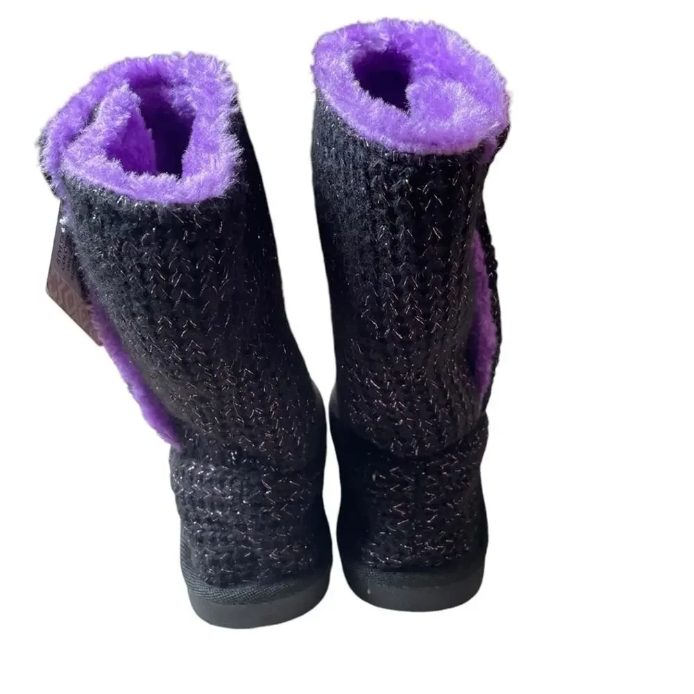 MUK LUKS Girl's Malena Boots Black/Purple Boots NEW Size‎ 2
